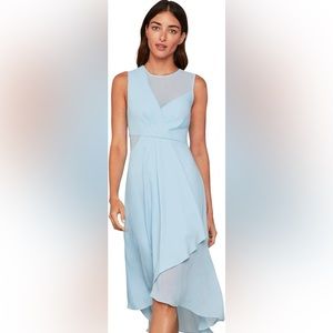 BCBG Maxazria Asymmetrical Blue Chiffon Midi Dress in Size 0